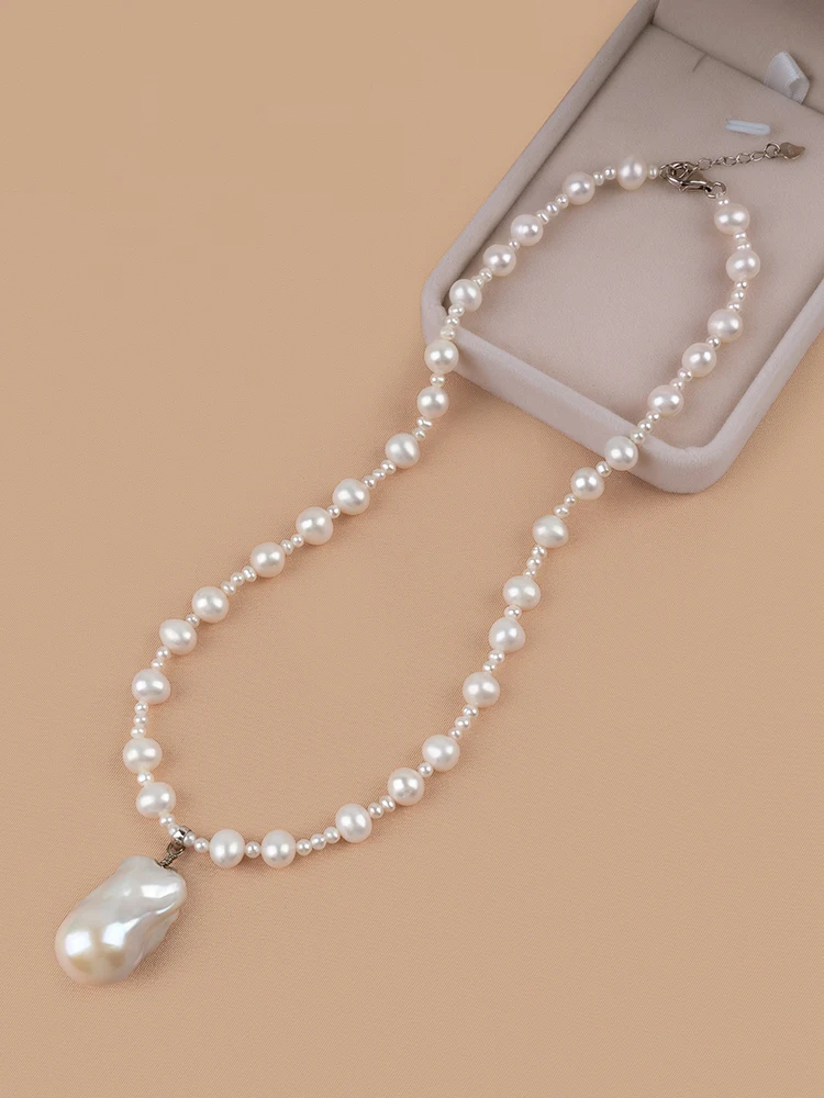 3mm with 7-8mm flawless pearl with baroque pendant 925sliver nature freshwater Pearl classic necklace for Women Girl's jewelry