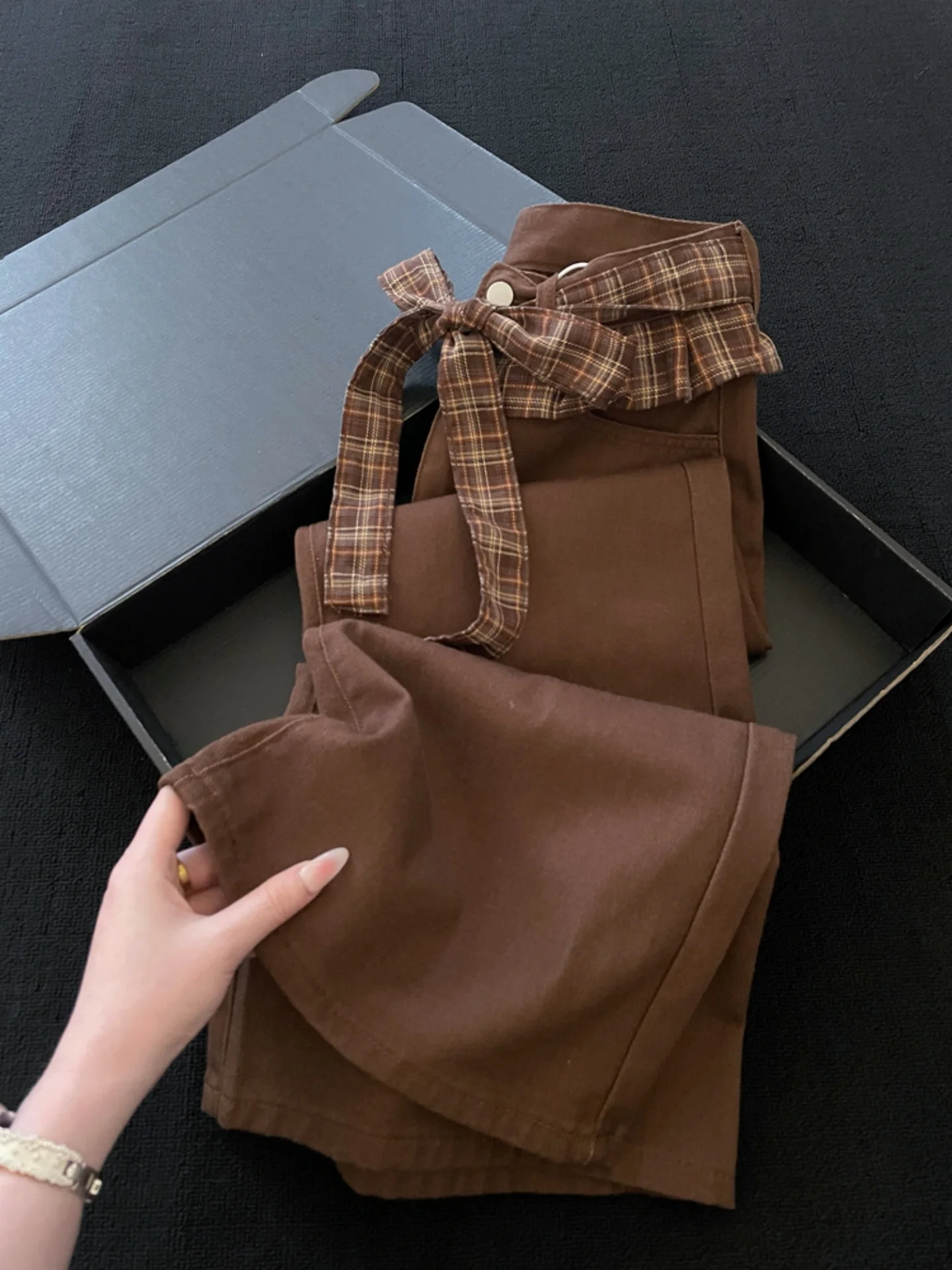 

Slimming Wide Leg Denim Pants Fashionable Loose American Retro Floral Tie Women's Jeans High Waist Cotton Blend Trousers