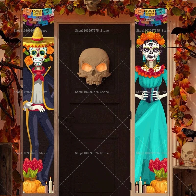 Mexican Day of The Dead Party Decor Outdoor Indoor Welcome Banners Porch Hanging Signs Front Door Outside Yard Party Supplies
