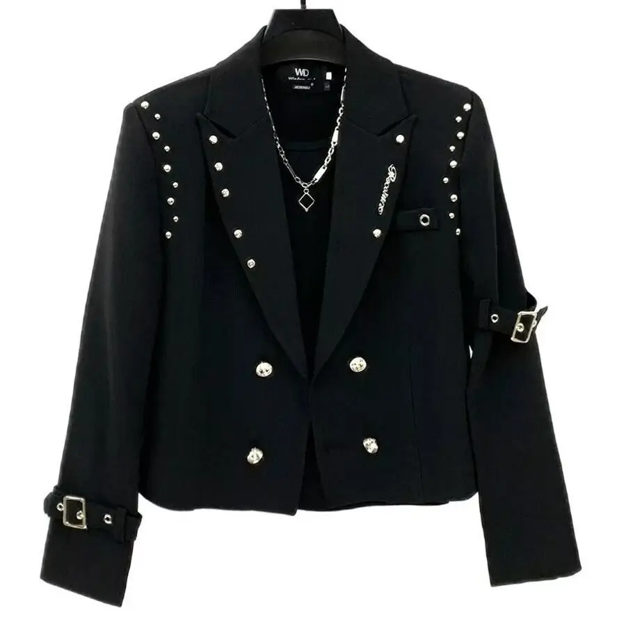 

Men's Blazers Rivet Short Suit 2026 Spring and Autumn New Double Row Buckle Strap Coat