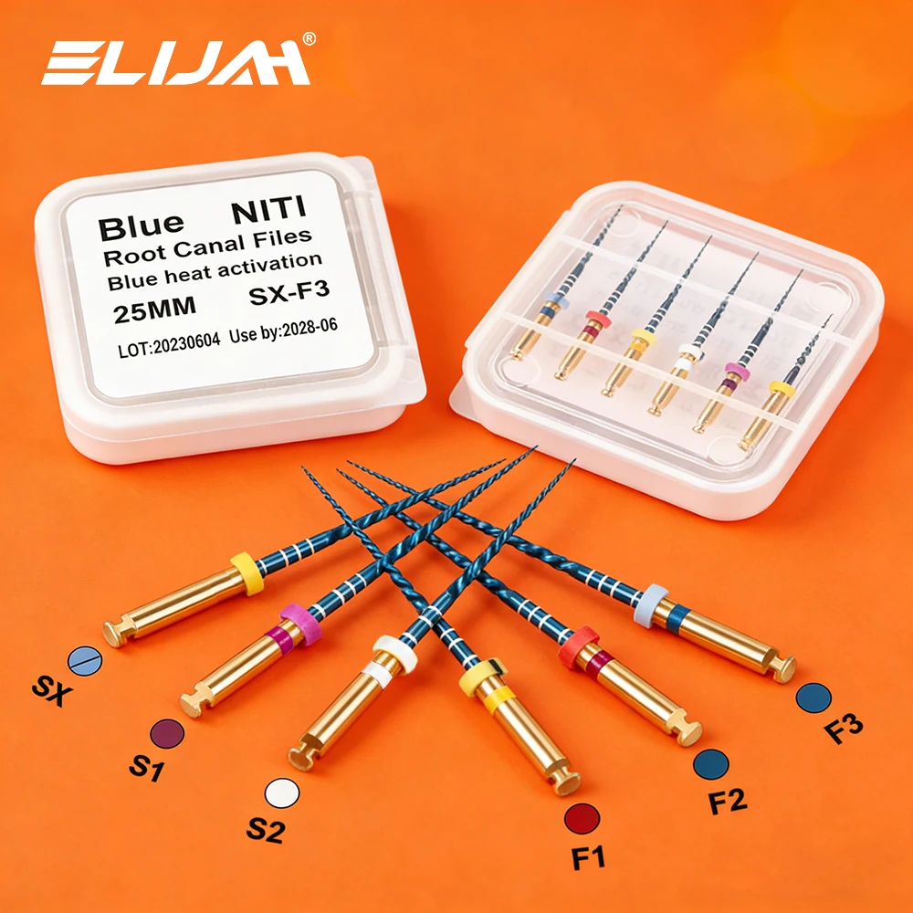 

ELIJAH 6Pcs/Box Dental NITI Blue Heat Activated Endodontic Files 25mm Sx-F3 Root Canal Files Engine Use Dentistry Instruments