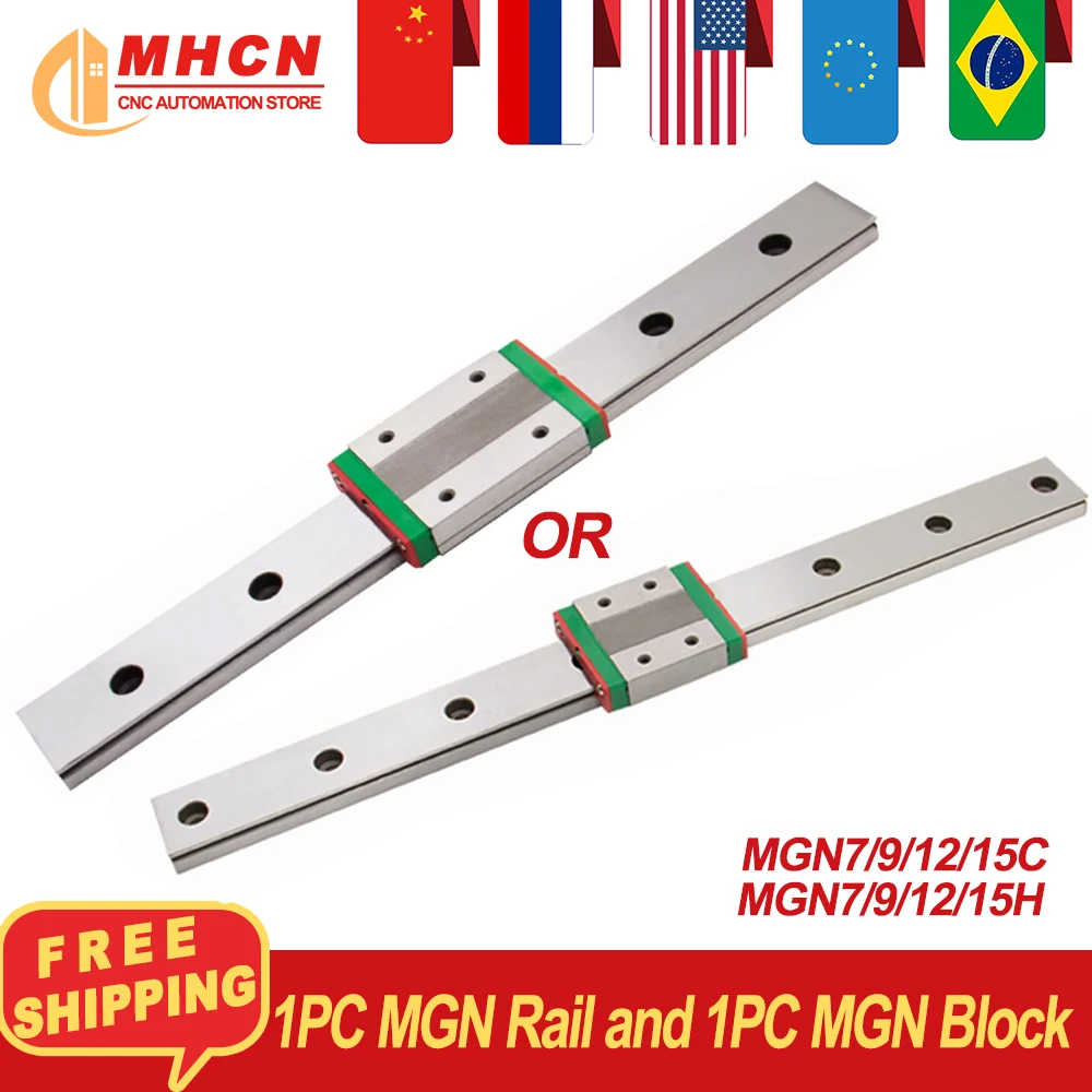 1 قطعة MGN7 MGN9 MGN12 MGN15 MGN مصغرة الخطي السكك الحديدية 100-1000 مللي متر + 1 قطعة MGN7H/C MGN9H/C MGN12H/C كتلة الشريحة لقطع التصنيع باستخدام الحاسب الآلي