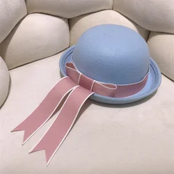 Handmade felt hat parent-child hat female Japanese JK uniform hat woolen college style bow knot ribbon kindergarten sailor hat