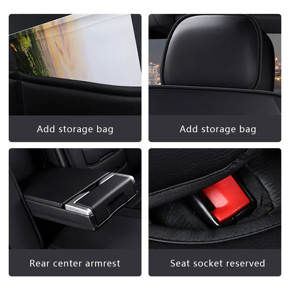Car Seat Covers Red Full Set Luxury 2 Front Rear Seat Cover PU Leather  Winter Auto Protector Accessories ﻿