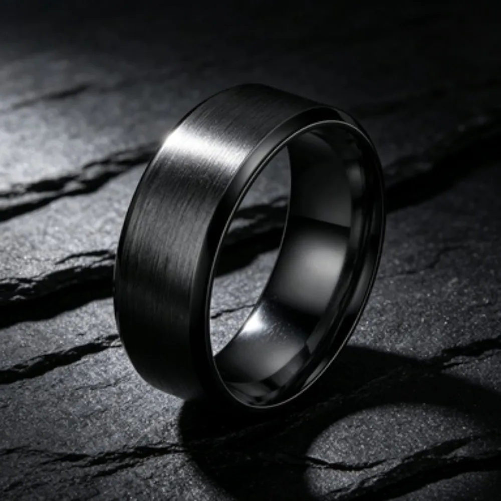 Stainless Steel Rings for Men Women 8MM Wedding Band Rings Matte Surface - Beveled Polished Edge Mens Ring