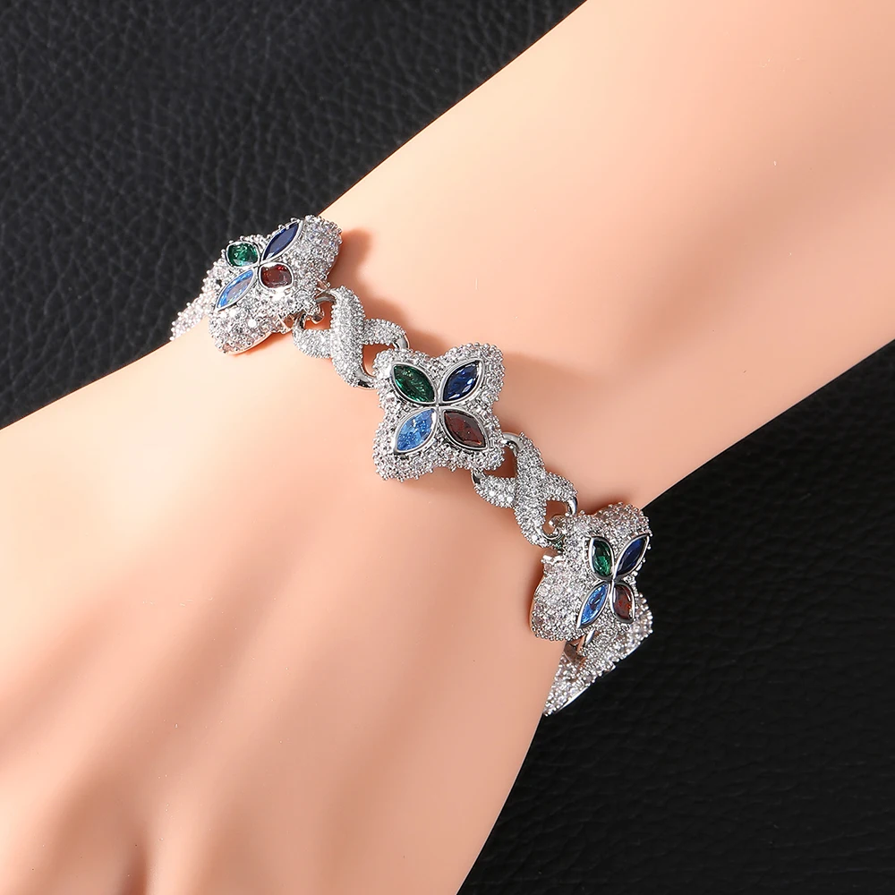 Mix Colour Sparkling Cubic Zirconia Flower Inifinity Bracelet Micro 5A+ CZ Stones Wrist Chains Anklet Hiphop Jewelry