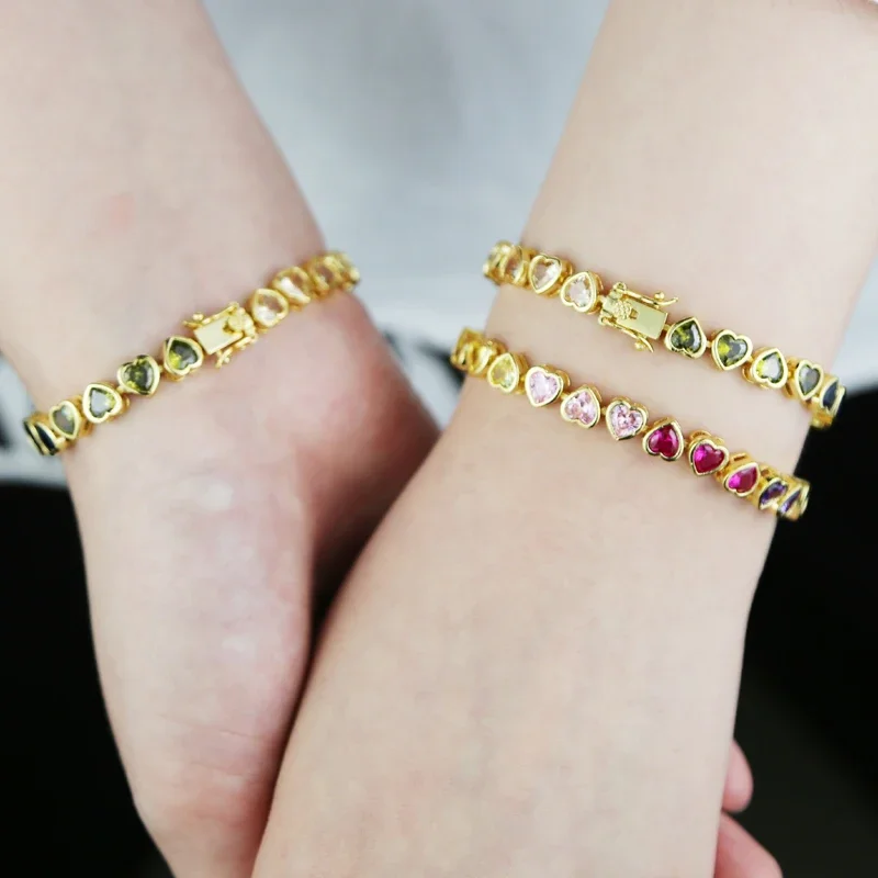 Bransoletka z łańcuszkiem tenisowym CZ w kształcie serca dla mężczyzn Chłopiec Iced Out Bling 5A CZ Biżuteria hip-hopowa — zdjęcie 6
