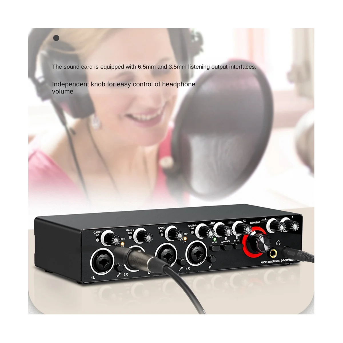 4 Channel Interface Sound Recorder Recording Studio Volume Regulator with Recording Sound Card for Recording of Singing