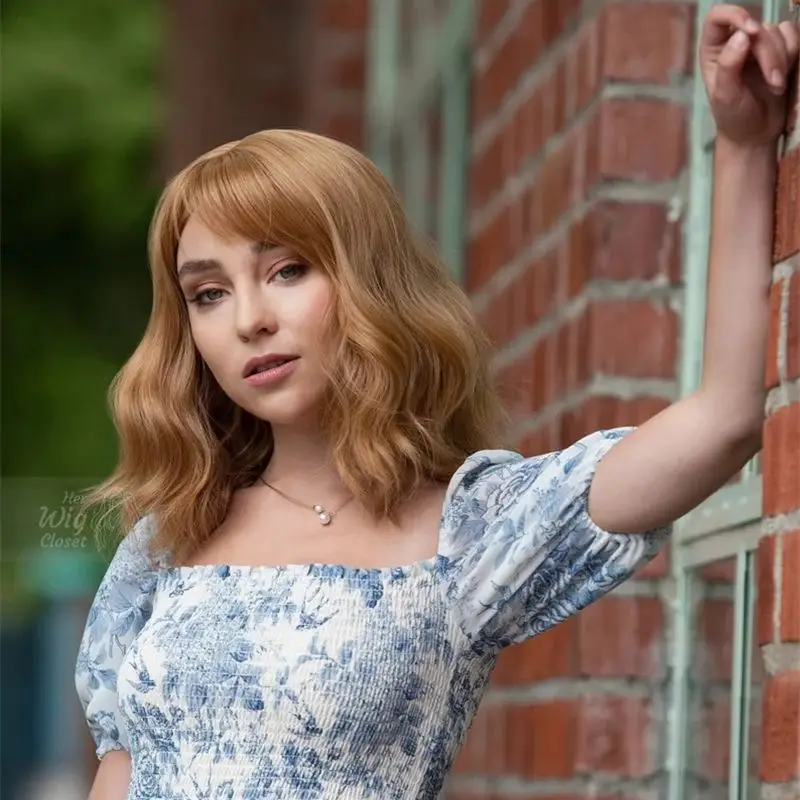 Perucas brasileiras de cabelo humano luz mel loira bob peruca com franja bonito onda laço frontal peruca cinza raízes derretendo natural olhando