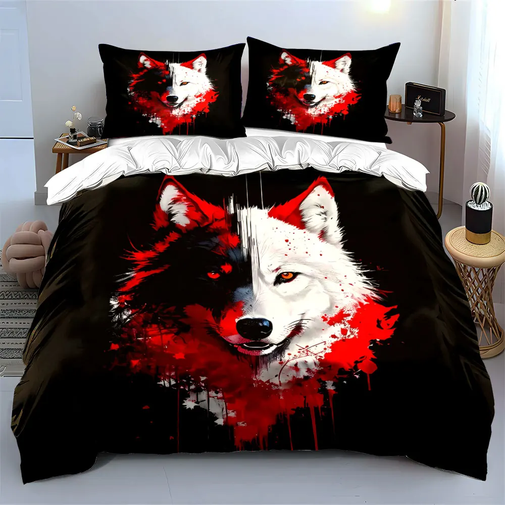 Dual-Tone Wolf Art Prints Soft Skin-Friendly Bedding Set Includes 1 Duvet Cover And 2 Pillowcase, Gift