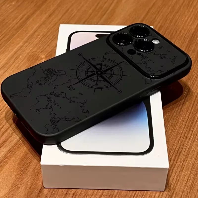 Funda para iPhone 11, 15 16 17 Pro Max 14 13 12 X XS XR Plus Air con patrón de brújula y protección suave 3