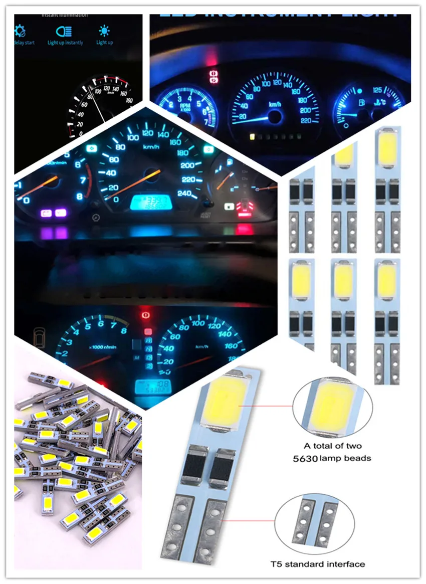 

1000PCS T5 5630 2 SMD Led Car Interior Lights Auto Instrument Lamp W3W W1.2W Wedge Dashboard Indicator Bulb DC 12V