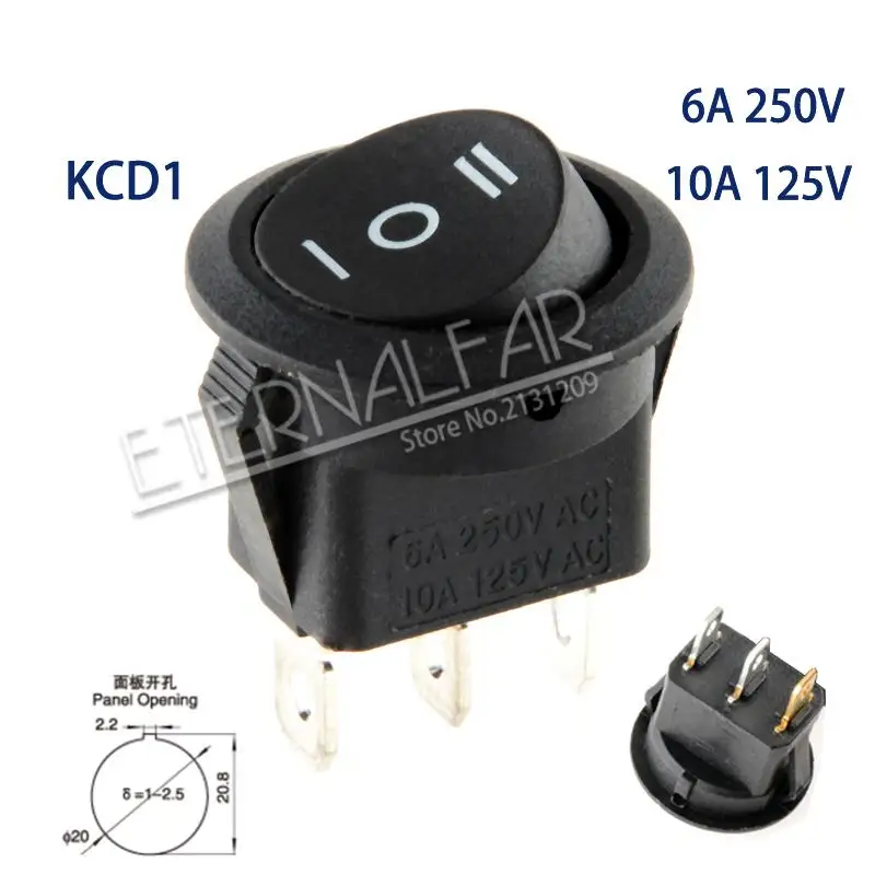 KCD1 SPST 6A 250V 10A 125V AC ON-OFF Round 12V Led Rocker Switch Led Dot Light LED Illuminated Car Dashboard Dash Boat Toggle