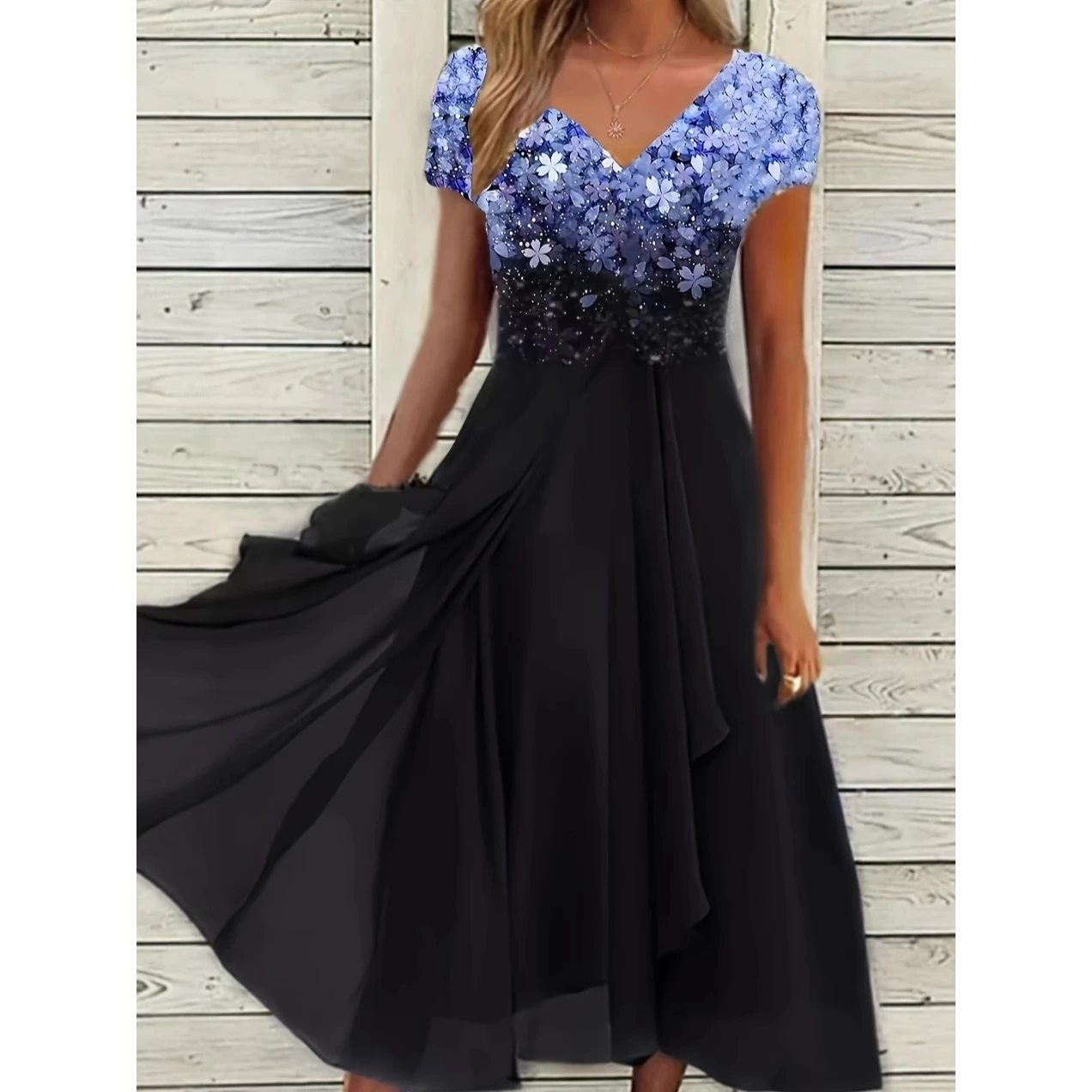 V-ne ort Sve imprimé Dr décontracté Sle jupe trapèze tissu Polyester femme Dr Faionable robe imprimée décontractée