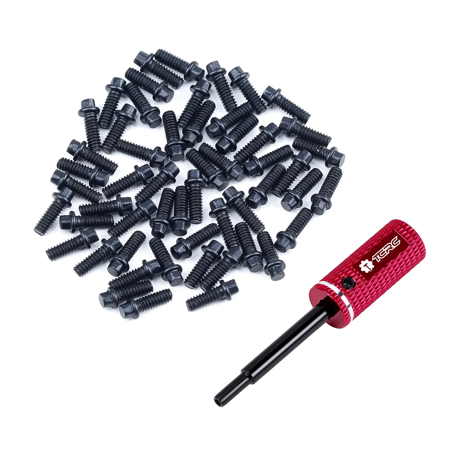 TCRC 75PCS Carbon Steel M1.4x4mm Beadlock Screws with Aluminum Easy Handheld Installation Tool for 1.0inch 1.3inch wheel hubs