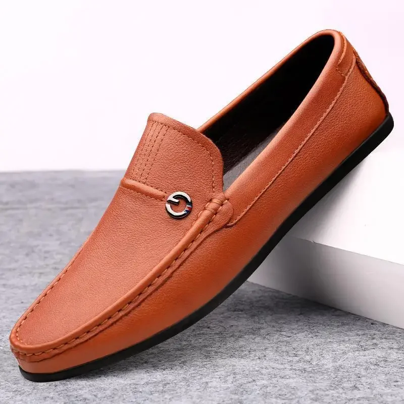 Loafers Leather Cowhide Casual Leather Shoes Soft Leather Soft Bottom Slip-on Moccasins All-Matching