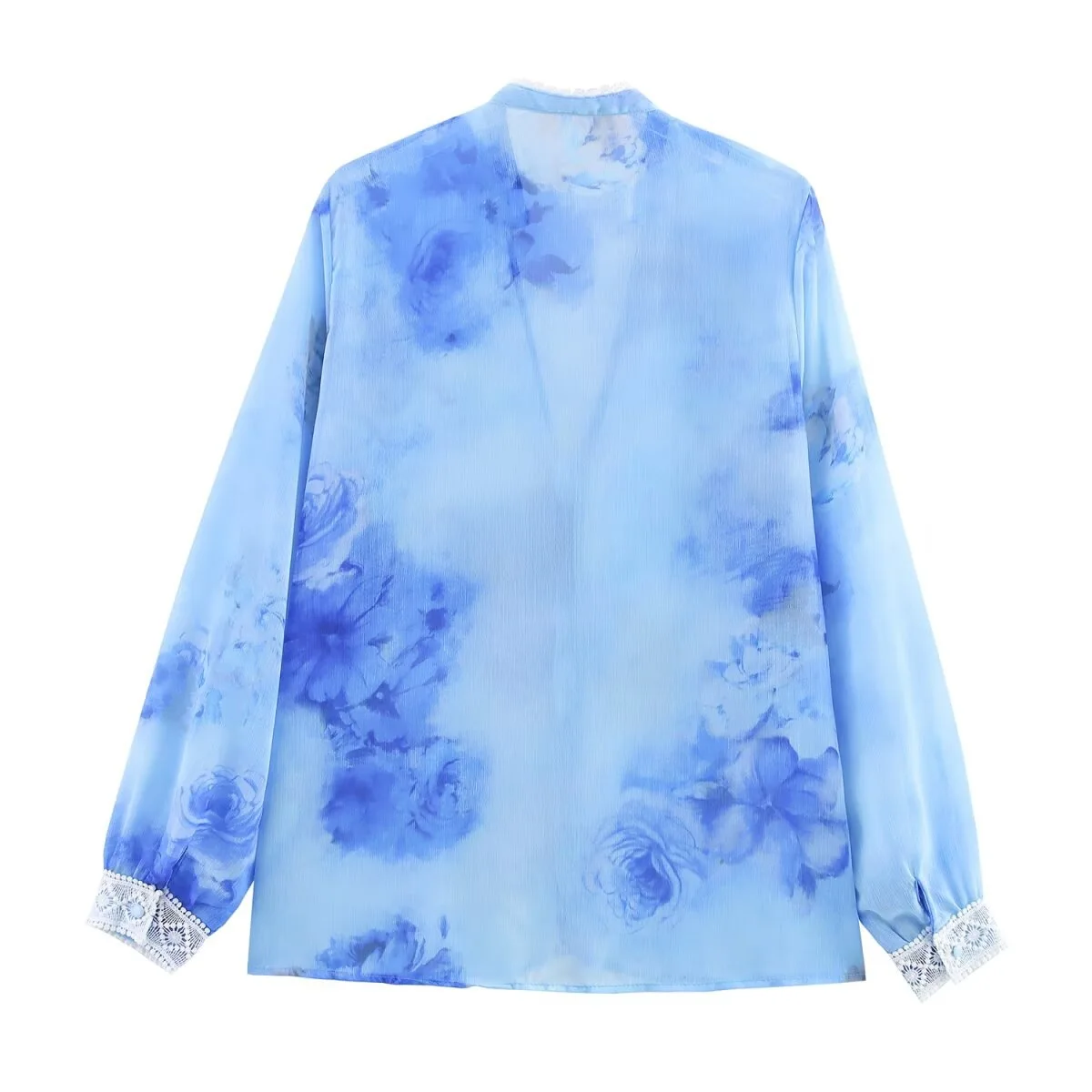 Withered 2026 Summer New Women's Versatile Lace Small V-neck Single Breasted Lantern Long Sleeve Loose Shirt