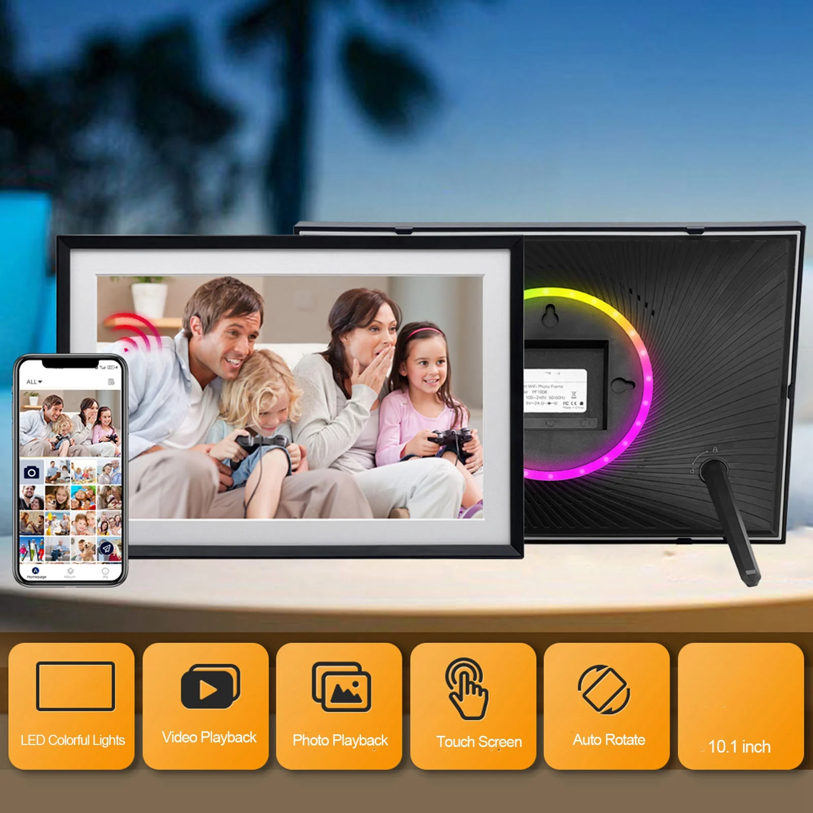 10.1 Inch Digital Picture Frame  HD 1280x800 LED Colorful Lights Wireless Fidelity Digital Picture Frame for Hotel