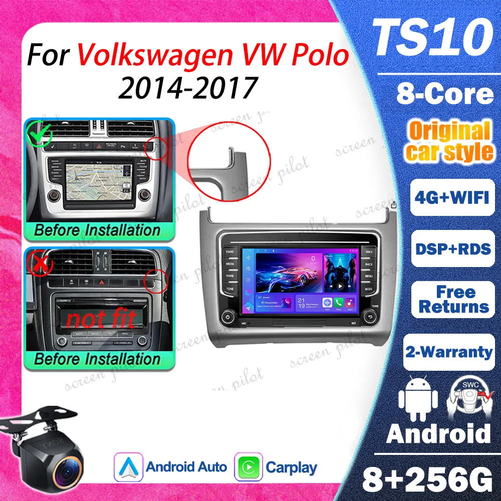 7' Android 16 For Volkswagen VW Polo 2014 2015-2017 Car Radio Multimedia Video Player GPS Navigation Vertical Screen Tesla Style