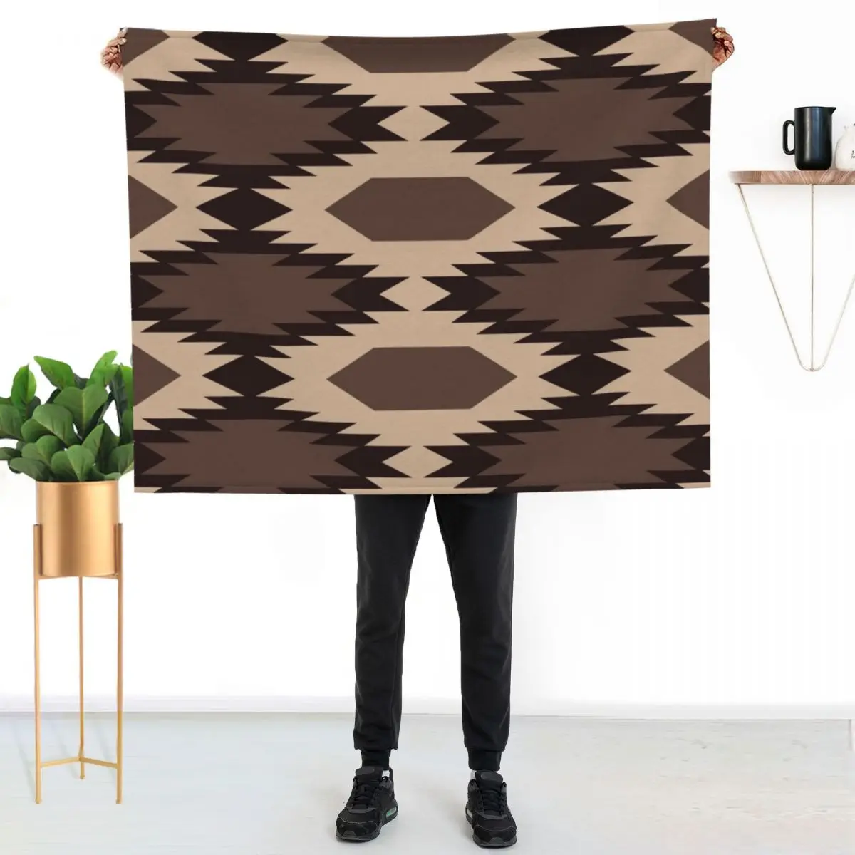 Navajo Brown Pattern Throw Blanket Loose Shaggy Blankets Sofas Of Decoration Furrys Soft Beds Hairys Blankets
