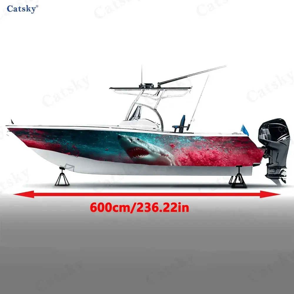 Bloody Wave Shark Attack Fierc Dangerous Unique Boat Sticker Vinyl Ship Pontoon Deck Boat Fishing Decorative Pontoon Boats Decal