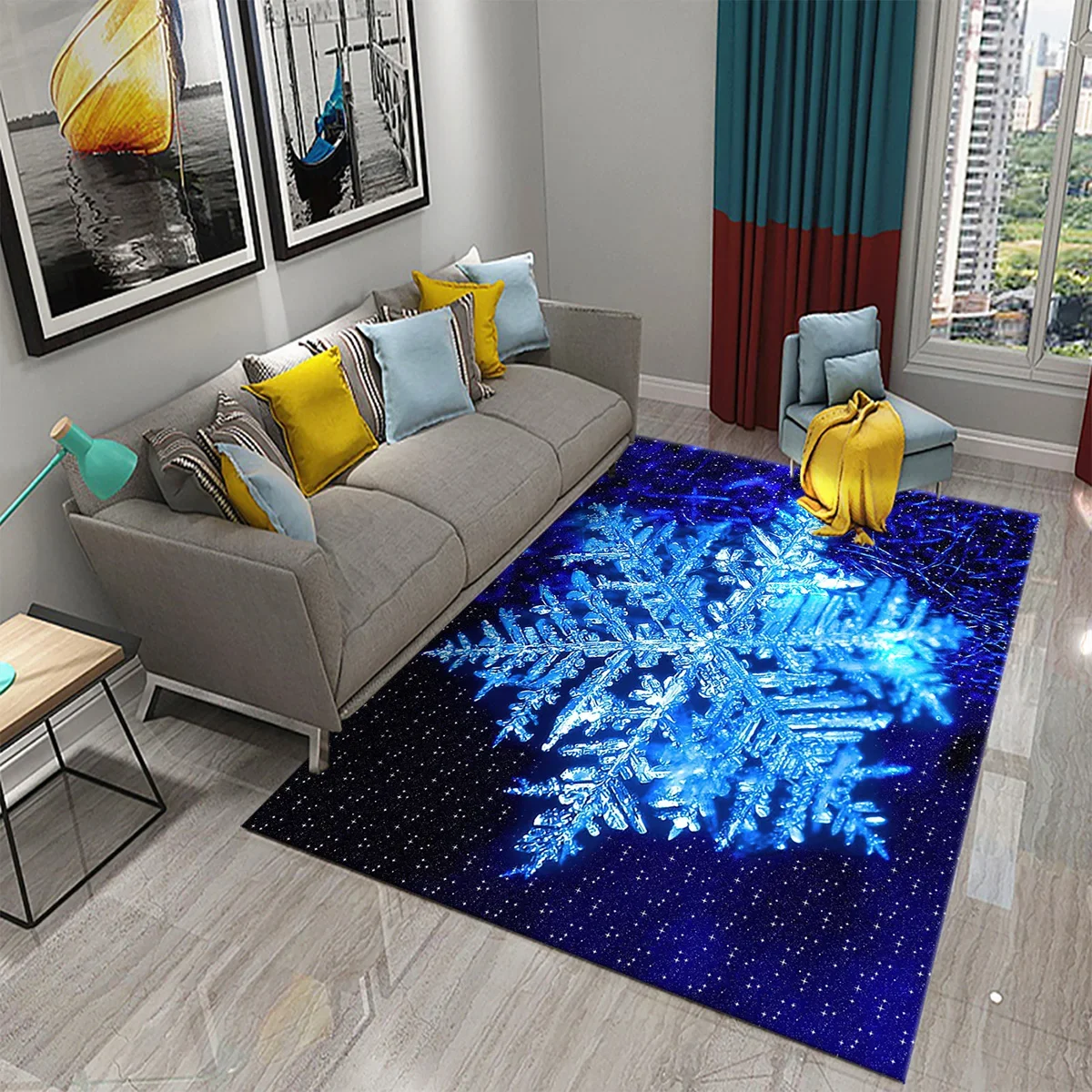 Christmas Snowflake Theme Carpet Living Room Bedroom Decor Carpet Bathroom Non-slip Floor Area Mats Home Corridor Decor Carpet