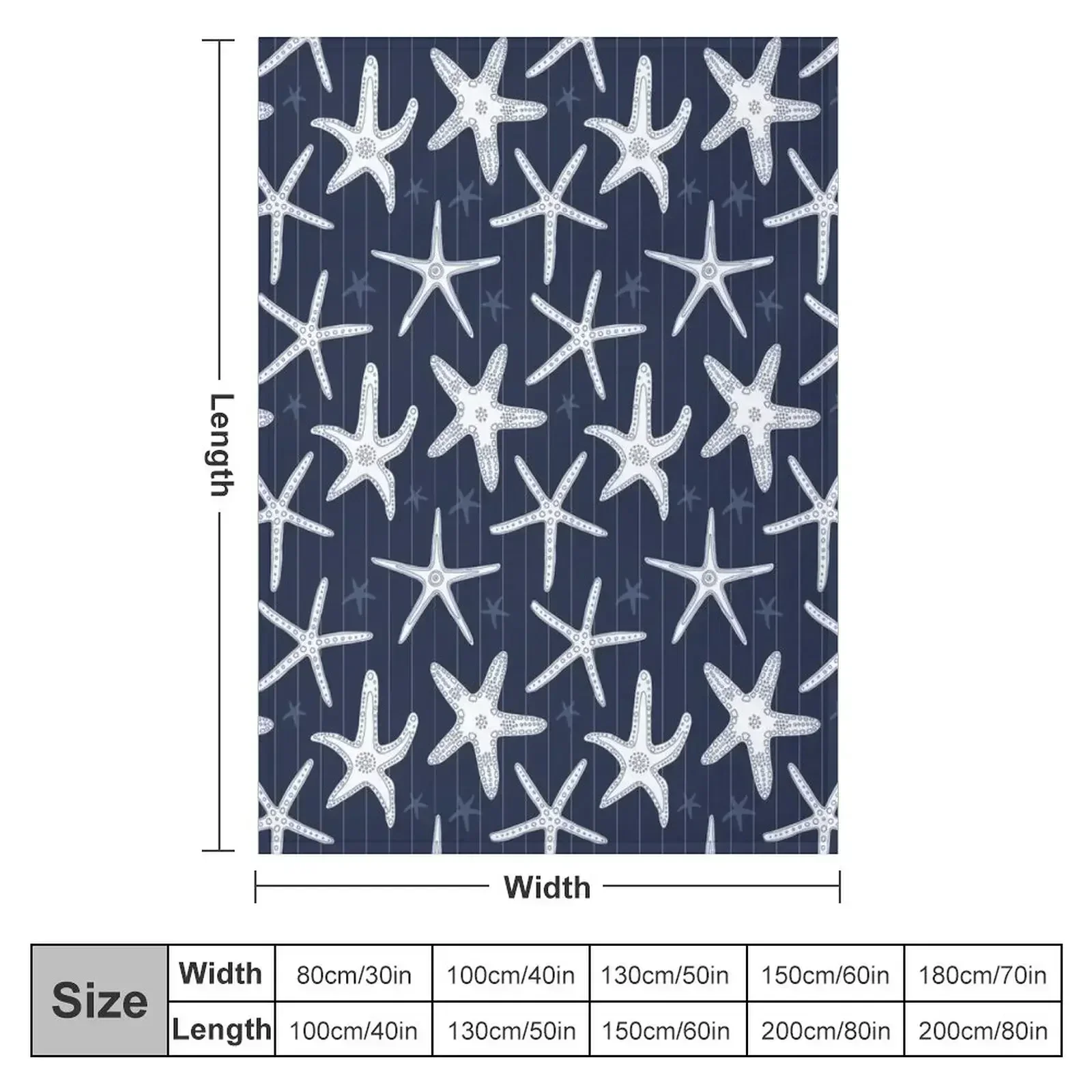 Hamptons Ocean Sea Star Starfish Striped Pattern Throw Blanket couch cozy soft plush fuzzy picnic outdoor blanket