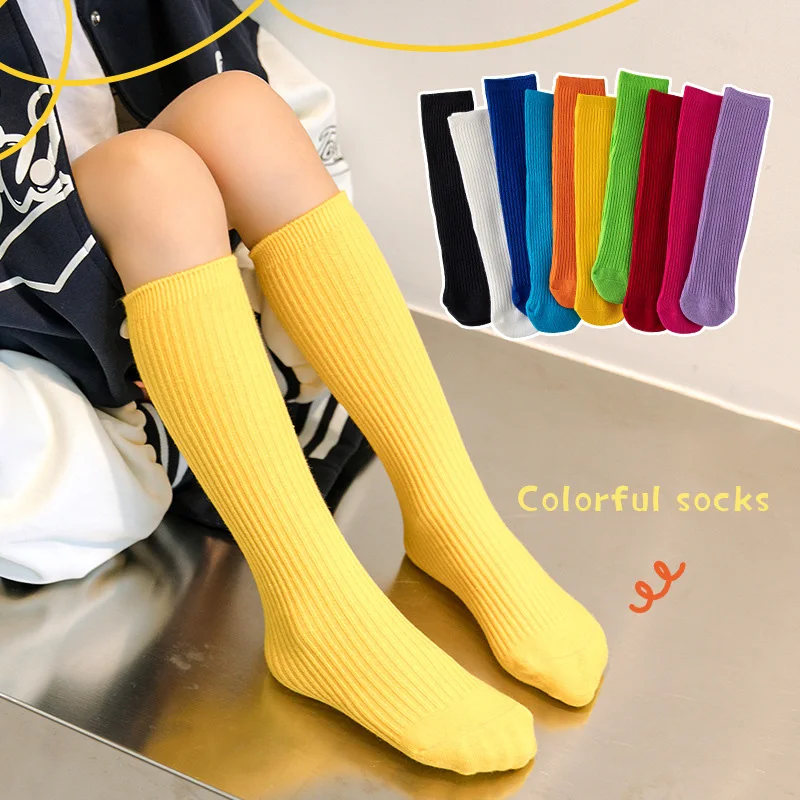 1 Pair Knee High Sock for Kids Girls Korean Fashion Simplicity Solid Color Calf Sock for Children Boy Girl Striped Cotton Sock