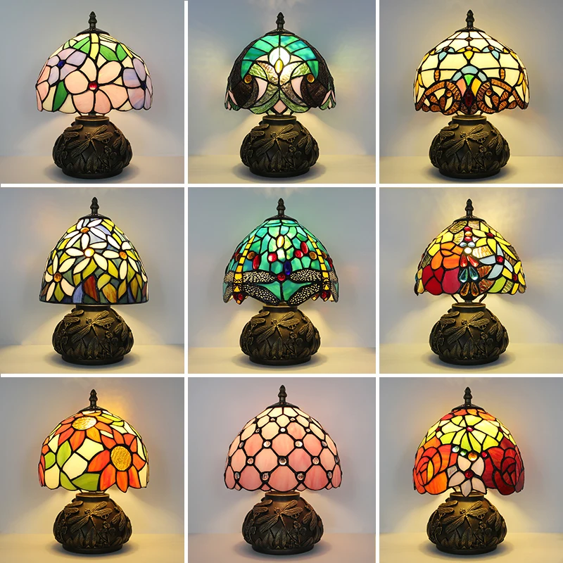 

European and American old Shanghai retro stained glass bedroom bedside table lamp American pastoral bar lamp cafe