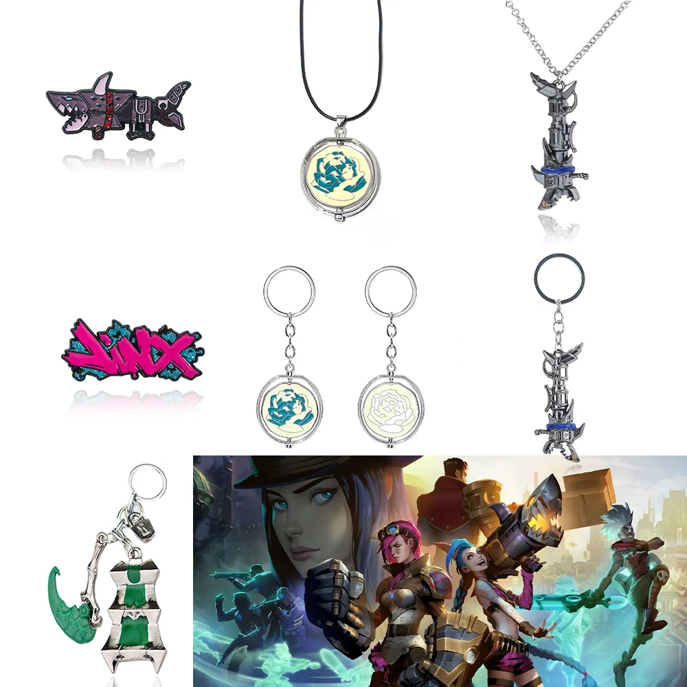 Arcane Season 2 Ekko Rotating Keychain Anime Powder Blue Pink Rose Pendant Jinx Cosplay Gift Keyings Piltover Themed Fans Gifts