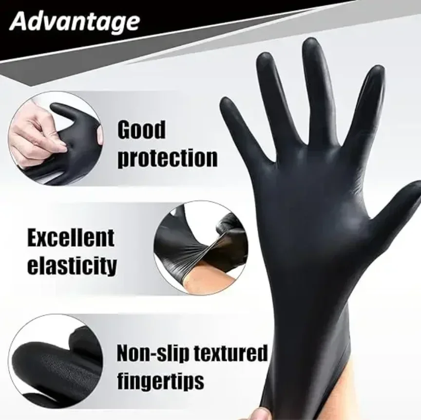 Guantes de nitrilo negros desechables gruesos para limpieza de coche, guantes para quitar el polvo, guantes de trabajo de reparación de alta calidad, accesorios para automóviles, 10/100 Uds.