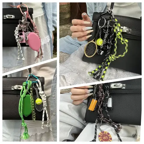 Tendencia de moda tenis llavero mini cámara bádminton colgante cuerda tejida a mano mochila decoración