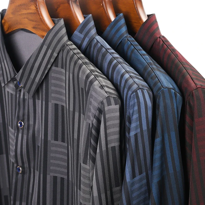 New Men\'s Casual Printed Long Sleeved Lapel Shirt for Spring and Autumn Fashion Comfortable Wrinkle Free Top Without Ironing