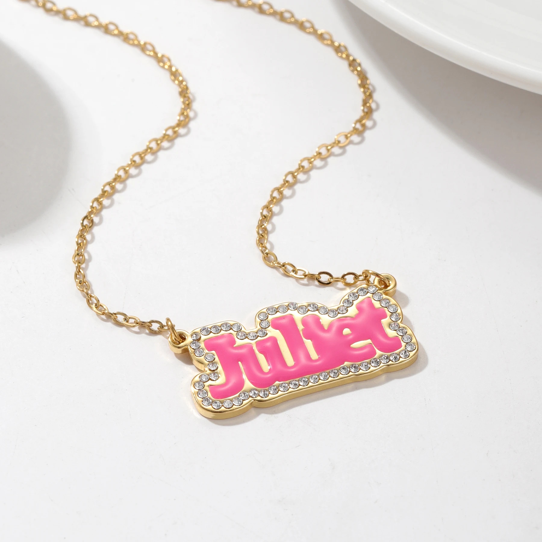 Dascusto Personalisierte Namens-Kristallanhänger-Halskette, bunter Blasenbuchstaben-Schmuckanhänger, Damengeschenk, individueller exquisiter Schmuck, Geschenke – Detail 9