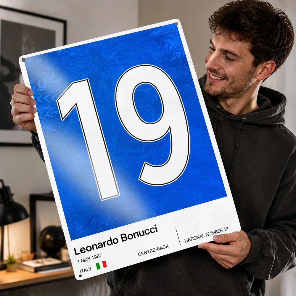 Leonardo Bonucci Football Textured Poster Personalized Aluminum Metal Sign Club Legacy Style Wall Art For Study And Fan Lounge