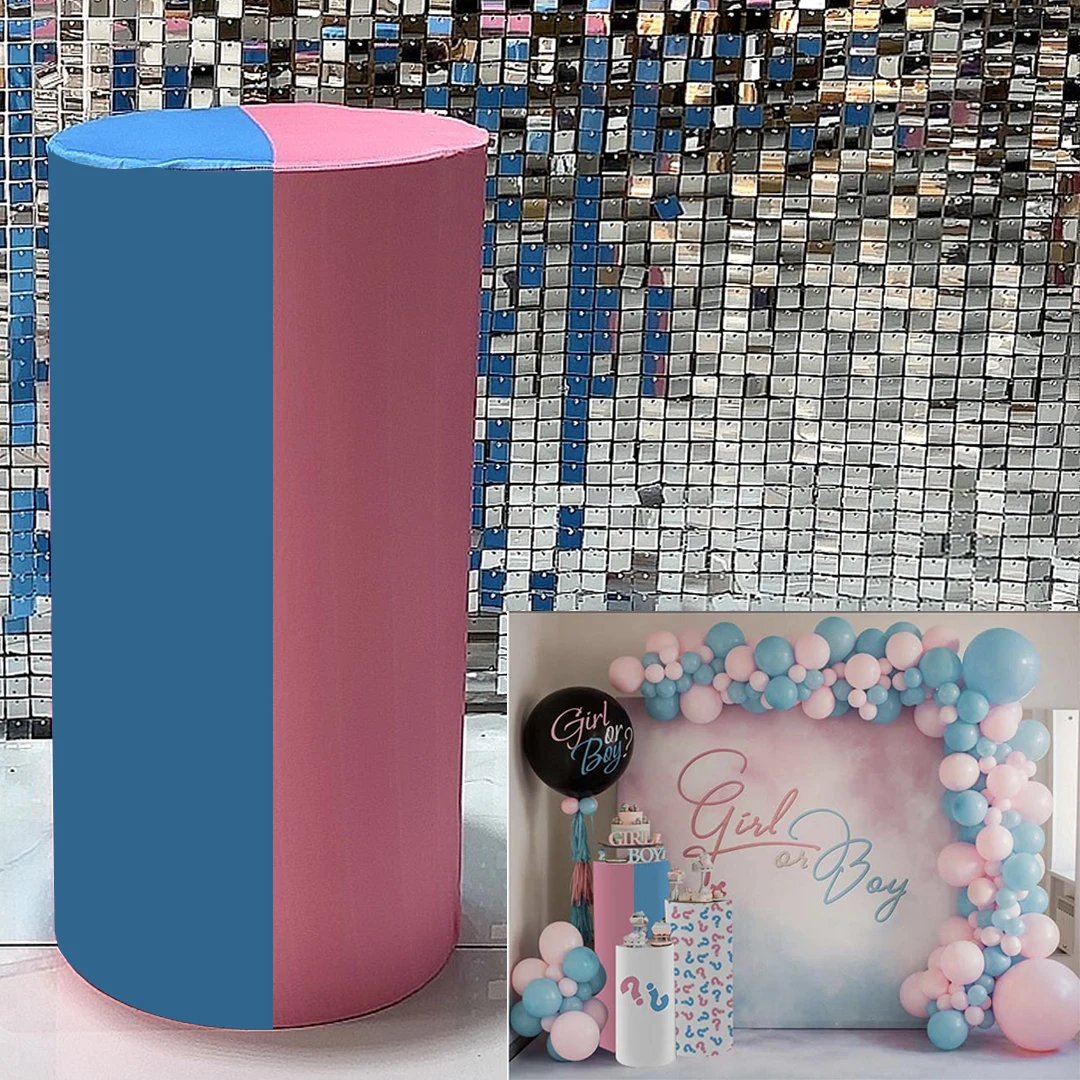 Pink Blue Cylinder Plinth Covers Stretchy Pedestal Cover Birthday Baby Shower Desserts Tablecloth Props NO-1732