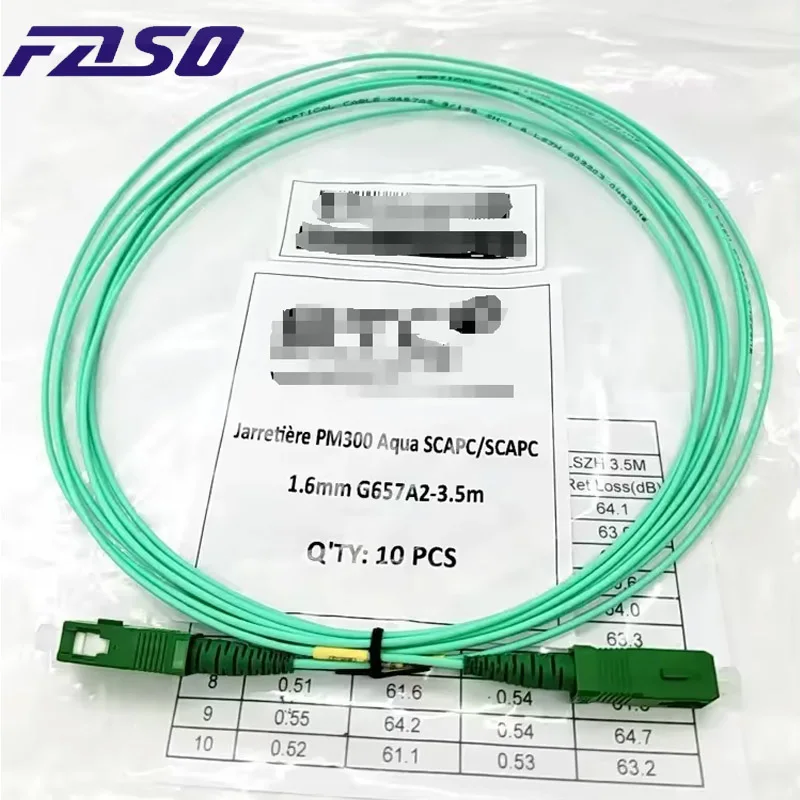 Francês Telecom padrão Jarretiere SC-SC APC SM G657A2 SX Núcleo 1.6mm Diâmetro 3.5 Metro Comprimento Fibra Óptica Patch Cord Aqua