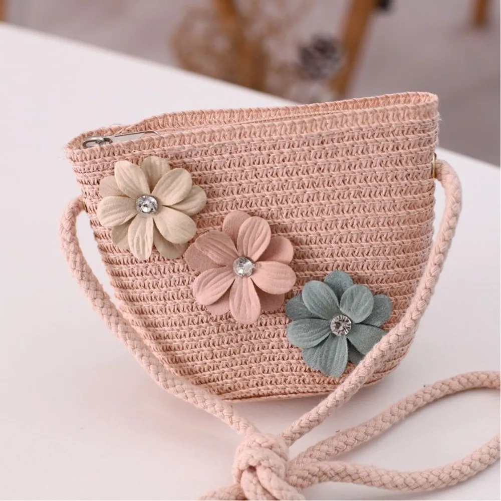 

Sweet Floral Style Straw Hat Small Bag Set Casual Solid Color Fisherman Hat Crossbody Bag Fashion Accessory