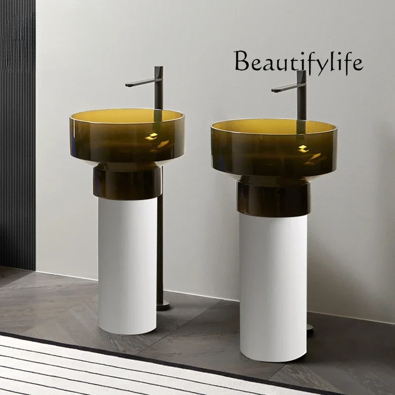 X36 Transparent Artificial Stone Column Basin Floor-to-ceiling Wash Basin Hotel Bathroom Household Round Column Basin