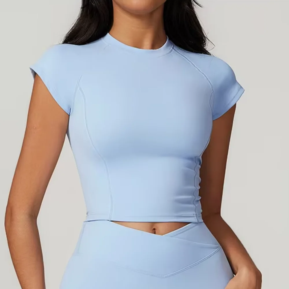 Sports T-shirt Fitness Top Short Sleeves Women Yoga Dance Clothes High Elastic Running Shirts Gym Shirt Push Up Workout Top Tee