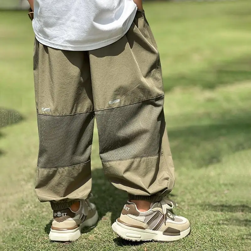 Spring Summer Fashion High Waist Pockets Kids Quick Drying Children's Clothing Solid Color Loose Casual Children Clothes Pants