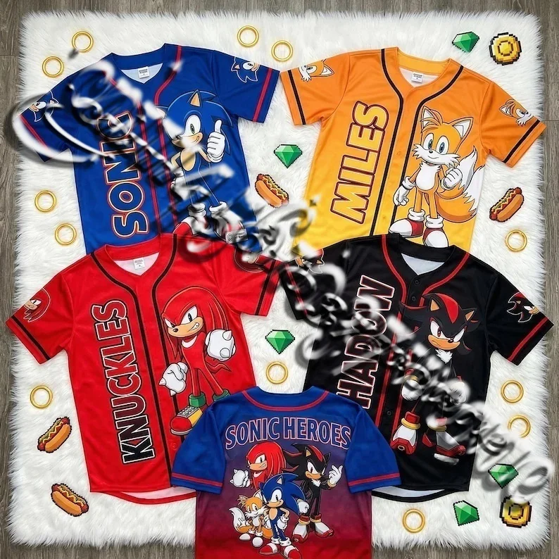 2026 Bandai Animated Game Theme Sonic Hedgehog Full Character Sports Shirt Summer Oversized T-shirt Family Matching