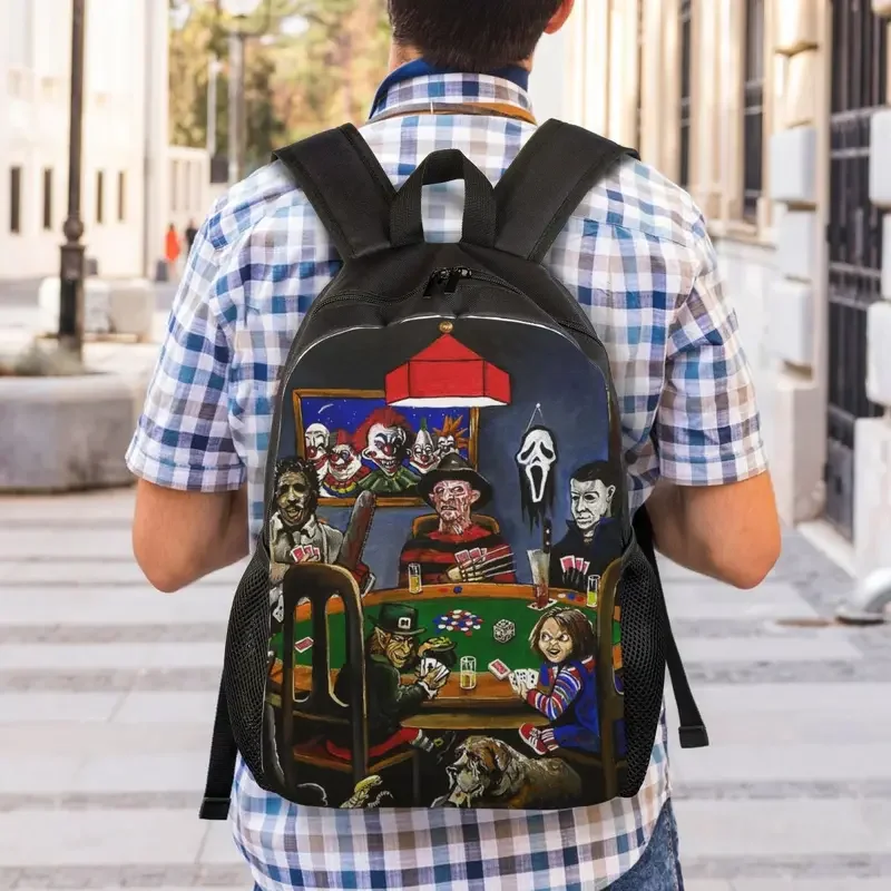 Mochilas personalizadas de personajes de película de terror de Halloween para hombres y mujeres, bolsa de libros básica para la escuela, mochilas universitarias