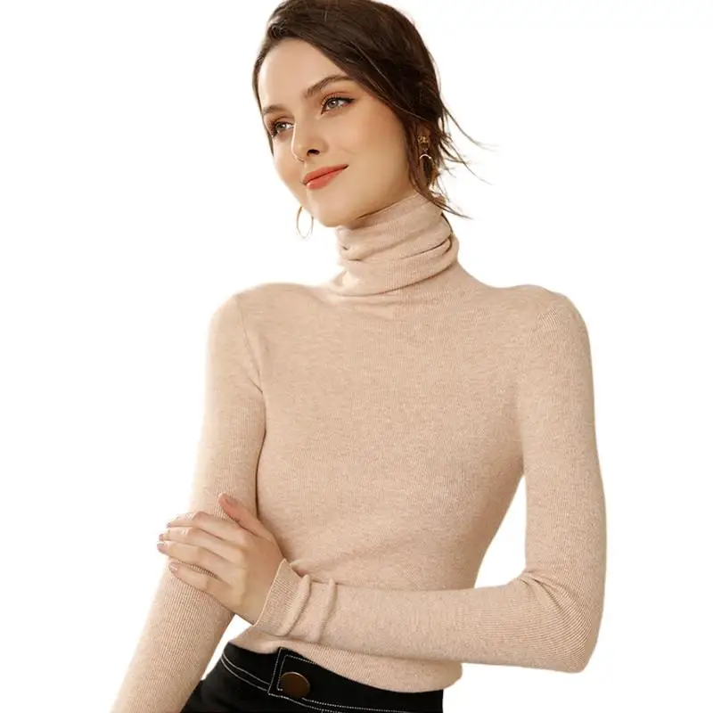 BOWEYLUN Autumn and Winter Stacked Collar Knit Sweater Female Slim High Neck Pullover Sweater Inner Bottom Shirt Women