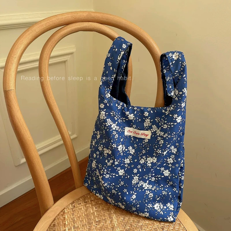 Bolso de tela fina con estampado Floral, bolsa de hombro de estilo coreano, Pastoral, pequeña, fresca, almacenamiento de compras de ocio, Verano