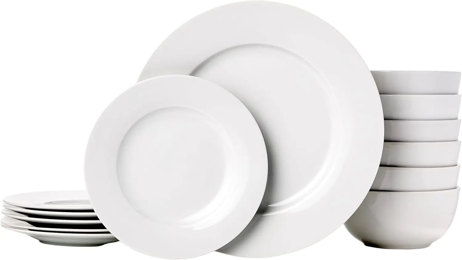 

White Porcelain Dinnerware Set, 18-Piece Service for 6, Microwave & Dishwasher Safe Plates Bowls