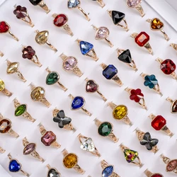 30 Pcs/Lot Fashion Punk Retro Glass Stone Ring For Women Men Geometry Carved Imitation Gemstone Mixed Style Jewelry Party Gifts