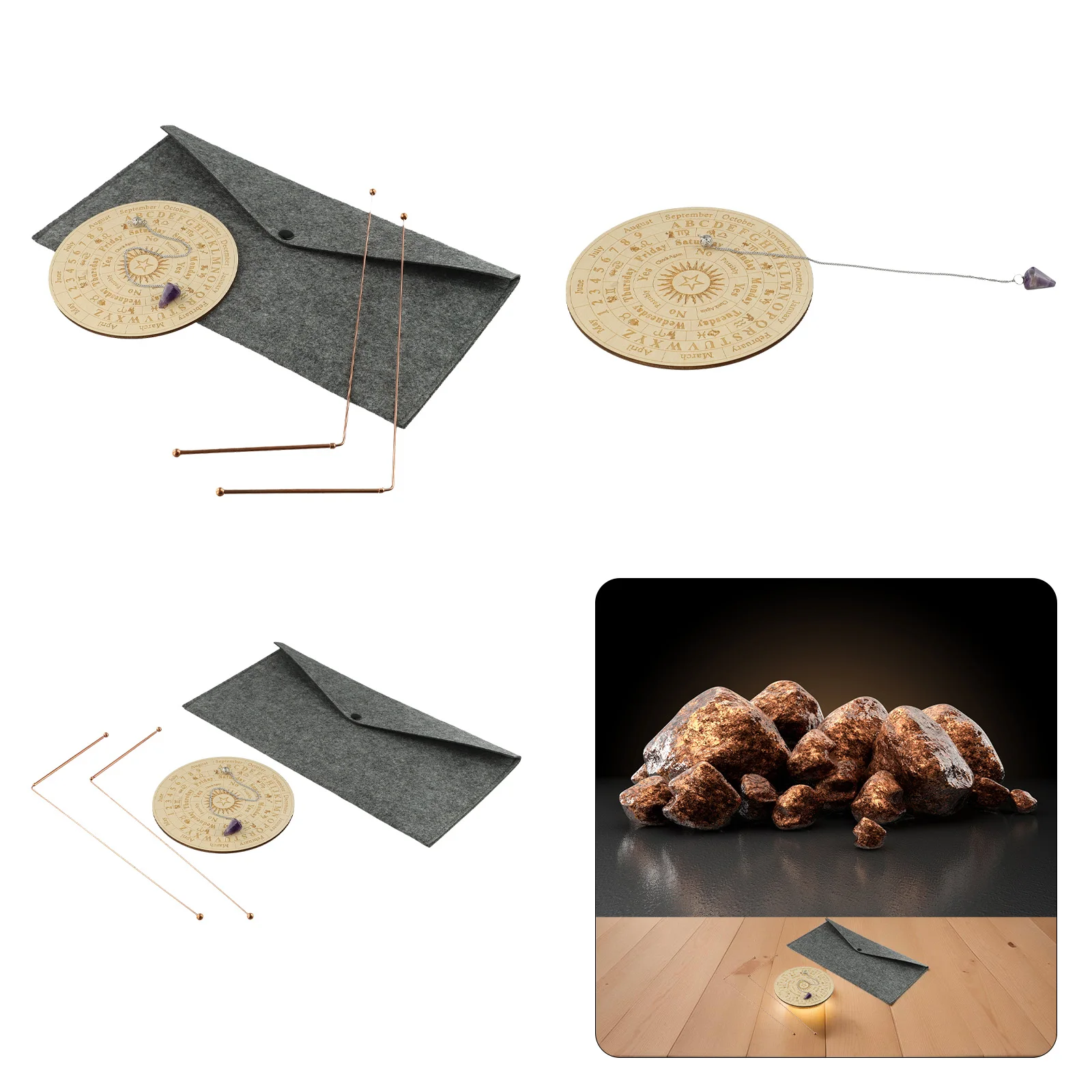 

Mystery Exploration Tool Kit Divination Tools Telescopic Probe Pendulum Plate Kit 99.9 Copper Material Divination Mat