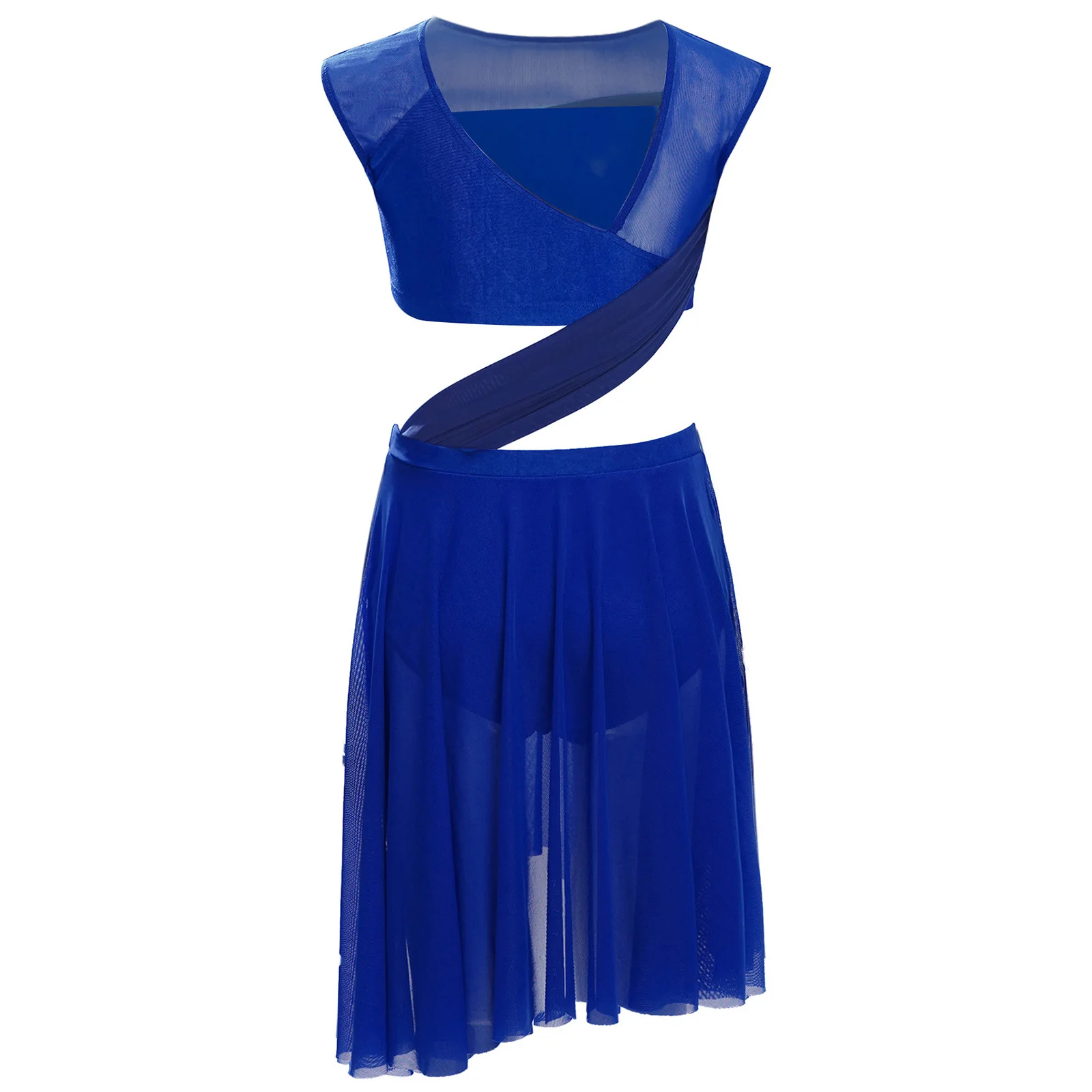 子供女の子ワンピースバレエダンスドレスノースリーブシアーメッシュパッチワーク非対称裾レオタードドレス叙情的なダンスウェア