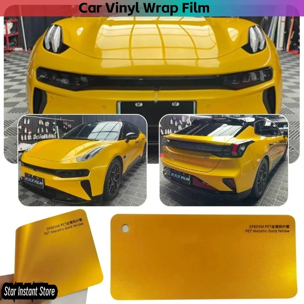 

Maple Leaf Yellow Glossy Vinyl Wrap 1.52x17m, Metal Paint PVC/PET Car Film, Satin Air Bubble Free Auto Wrap